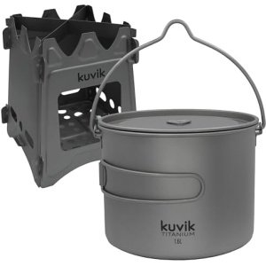 Kuvik Titanium Wood Stove & 1600ml (54 oz) Titanium Pot with Bail Handle Bundle