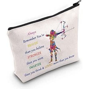 LEVLO Archery Cosmetic Make Up Bag Archer Gifts Idea Archery You Are Braver Stronger Smarter Than You Think Makeup Zipper Pouch Bag (Always Archery)