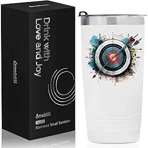 Onebttl Archery Gifts with Archery Target for Archery Lovers, 20oz Stainless Steel Travel Mug, Perfect for Women & Girls & Birthday & Christmas, White