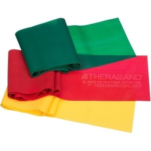 THERABAND Resistance Bands Set, Professional Non-Latex Elastic Band For Upper & Lower Body Exercise, Strength Training without Weights, Physical Therapy, Pilates, Rehab, Yellow & Red & Green, Beginner